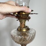 Antique french oil lamp, 19th century rouge griotte marble and patinated bronze base