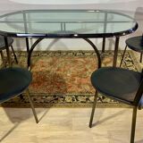 Glass and chrome steel table, design italy 1960