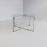 80s Chrome cross framed dining table glass table top