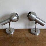 Pair of Eye Ball wall lights. 1970. Brushed stainless steel.