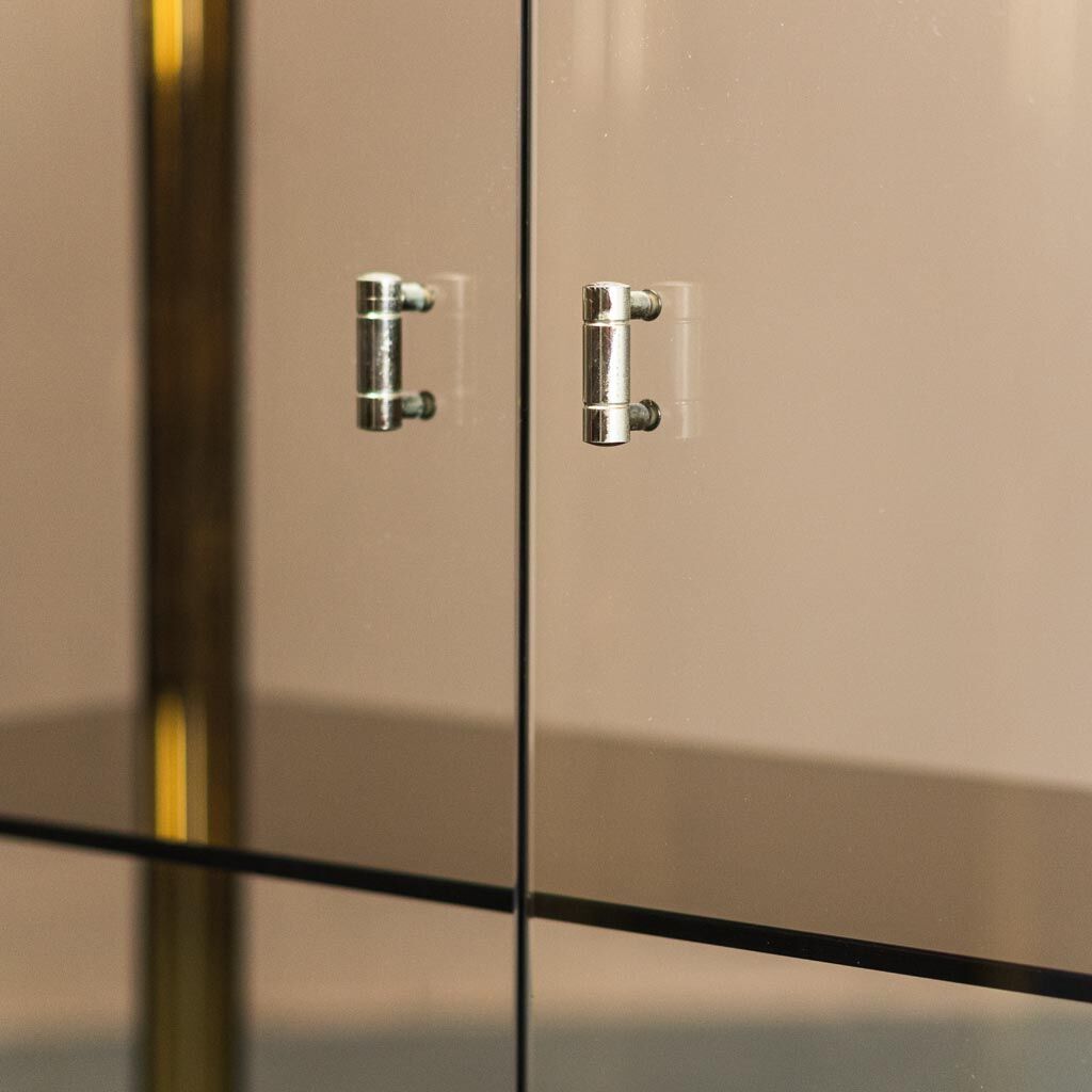 Showcase gold metal smoked glass 70s modern vintage