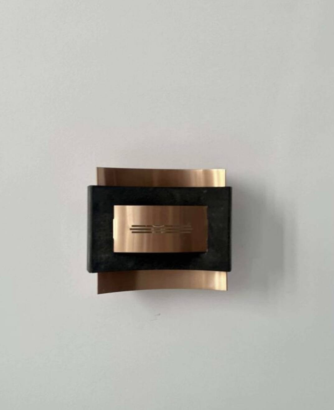 Pair of vintage wall lights, matte black metal and copper, Netherlands 1960