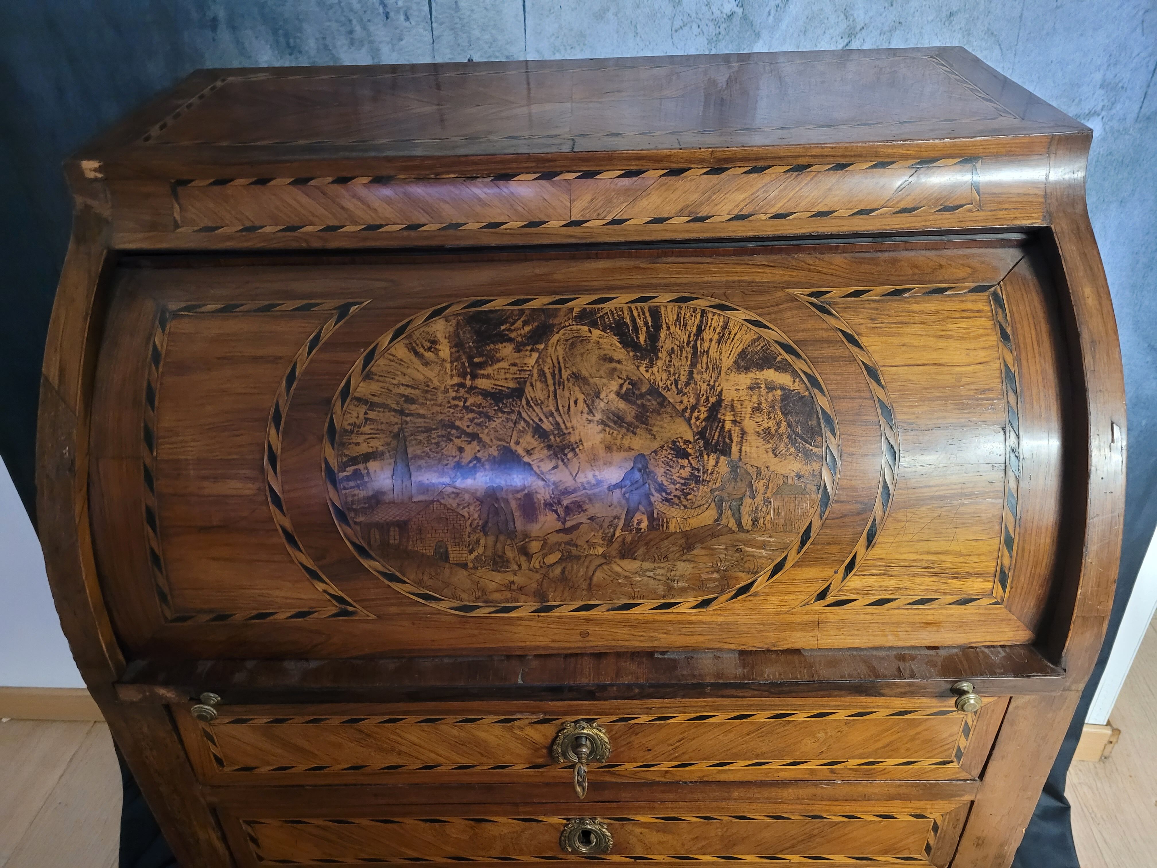 Vintage cylinder desk Louix XVI