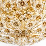 Small delicate ceiling light in gilded brass and cut glass in the shape of flowers by Palwa, Germany, 1970s.