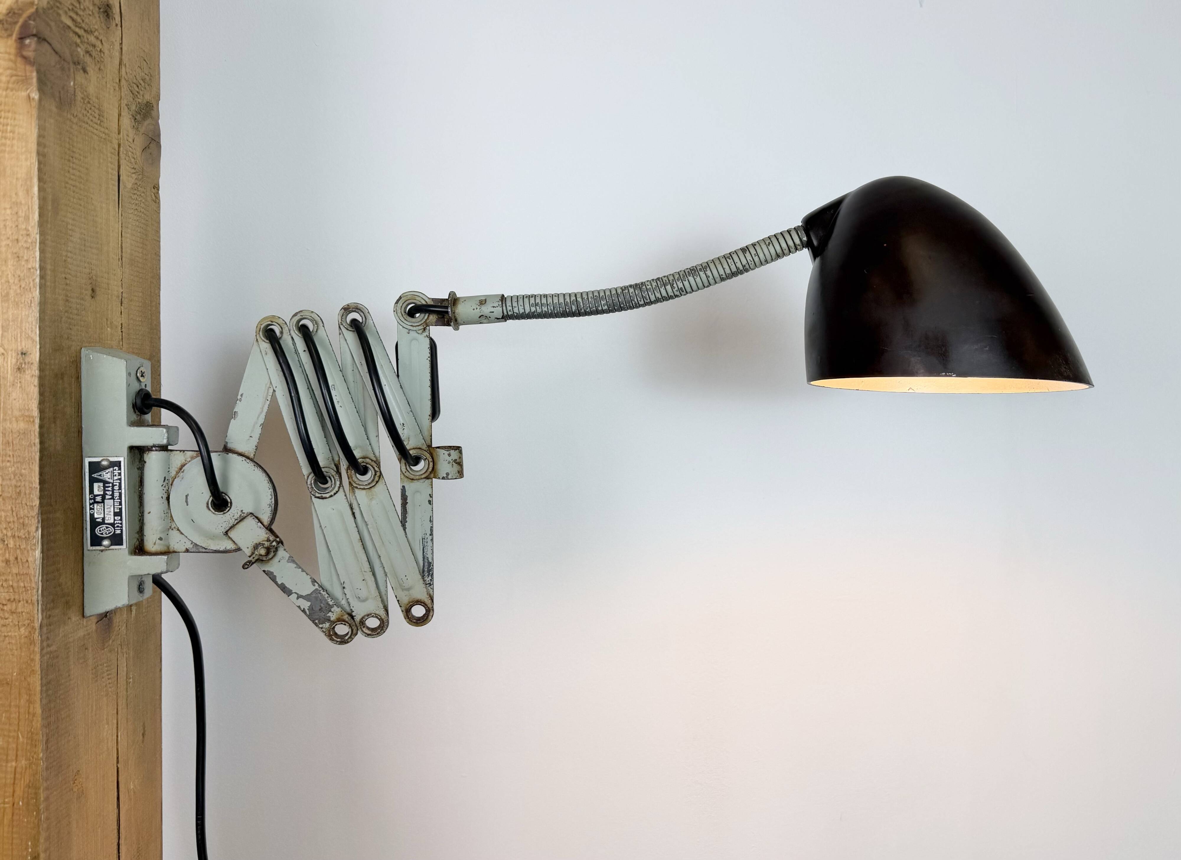 Green Industrial Scissor Wall Lamp from Elektroinstala, 1960s