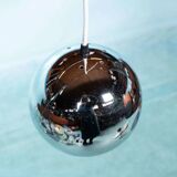 Vintage chrome sphere pendant lamp, space age eye lamp.
