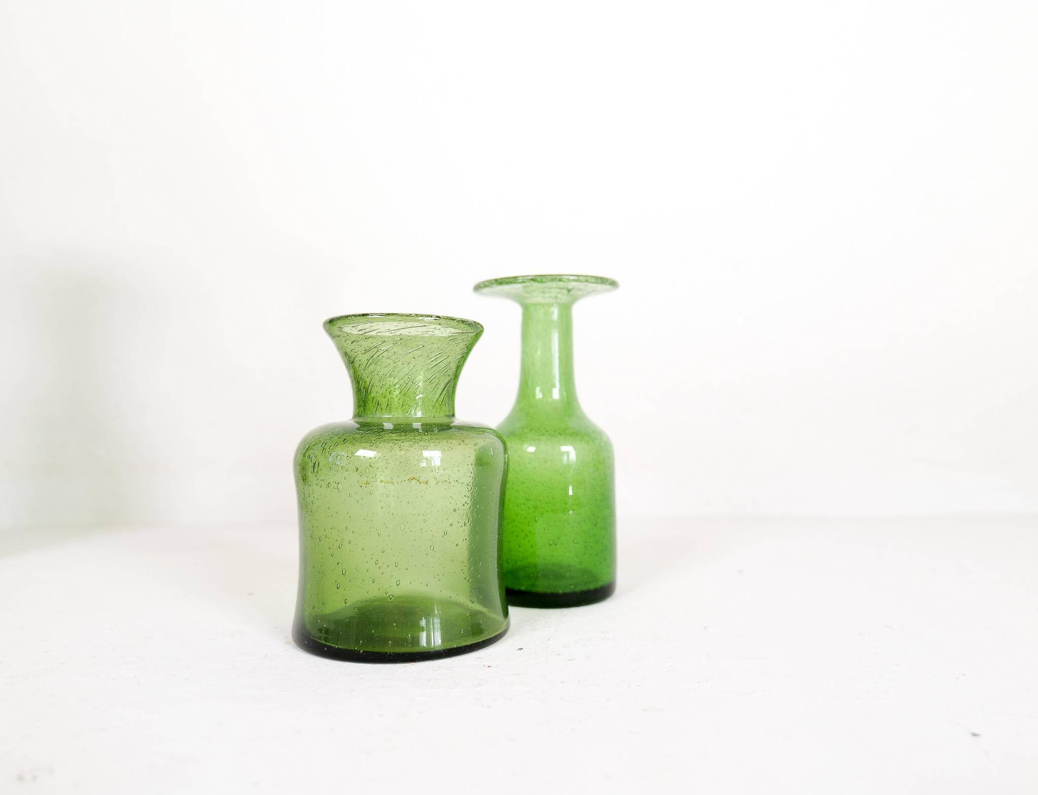 Mid-century modern collection of six green vases by Erik Hoglund, Sweden, 1960s.