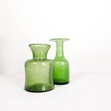 Mid-century modern collection of six green vases by Erik Hoglund, Sweden, 1960s.