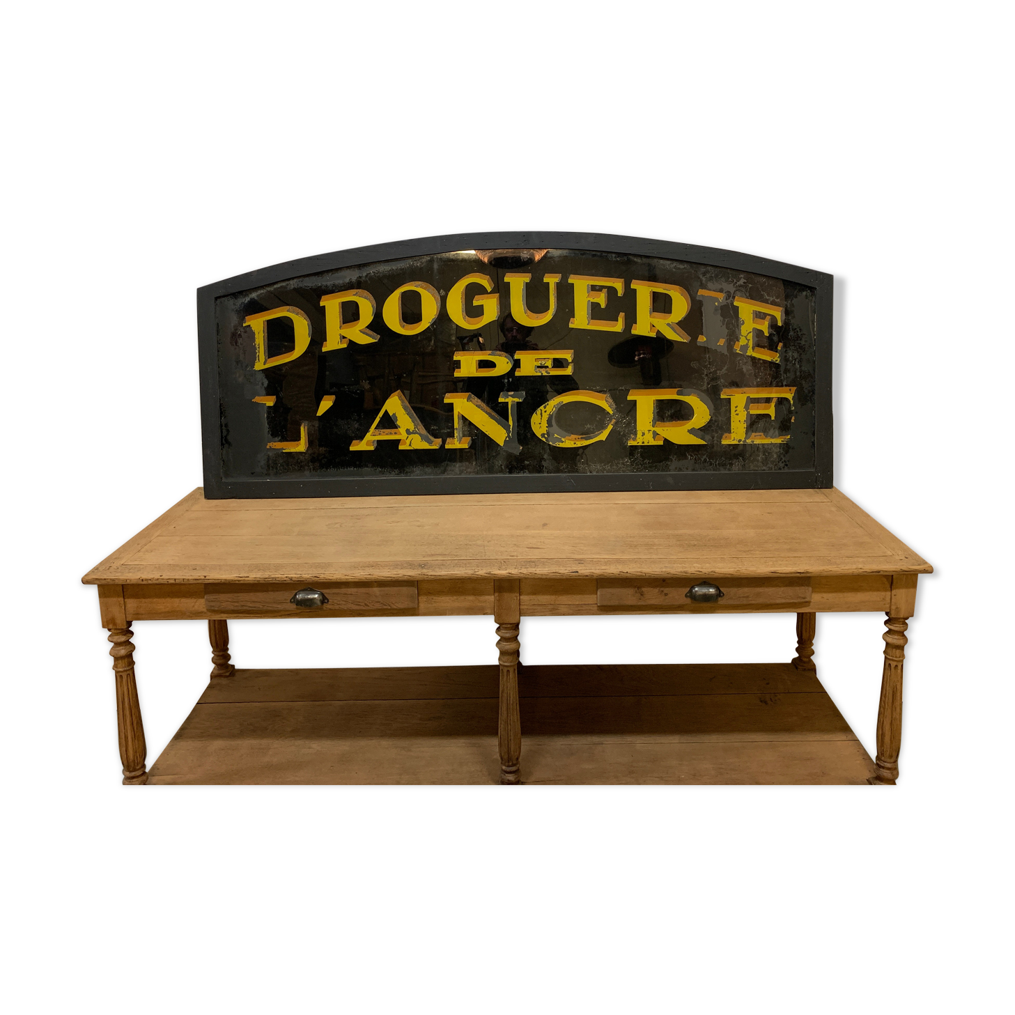 Ancient sign painted on Glass Drugs of the Anchor 1920