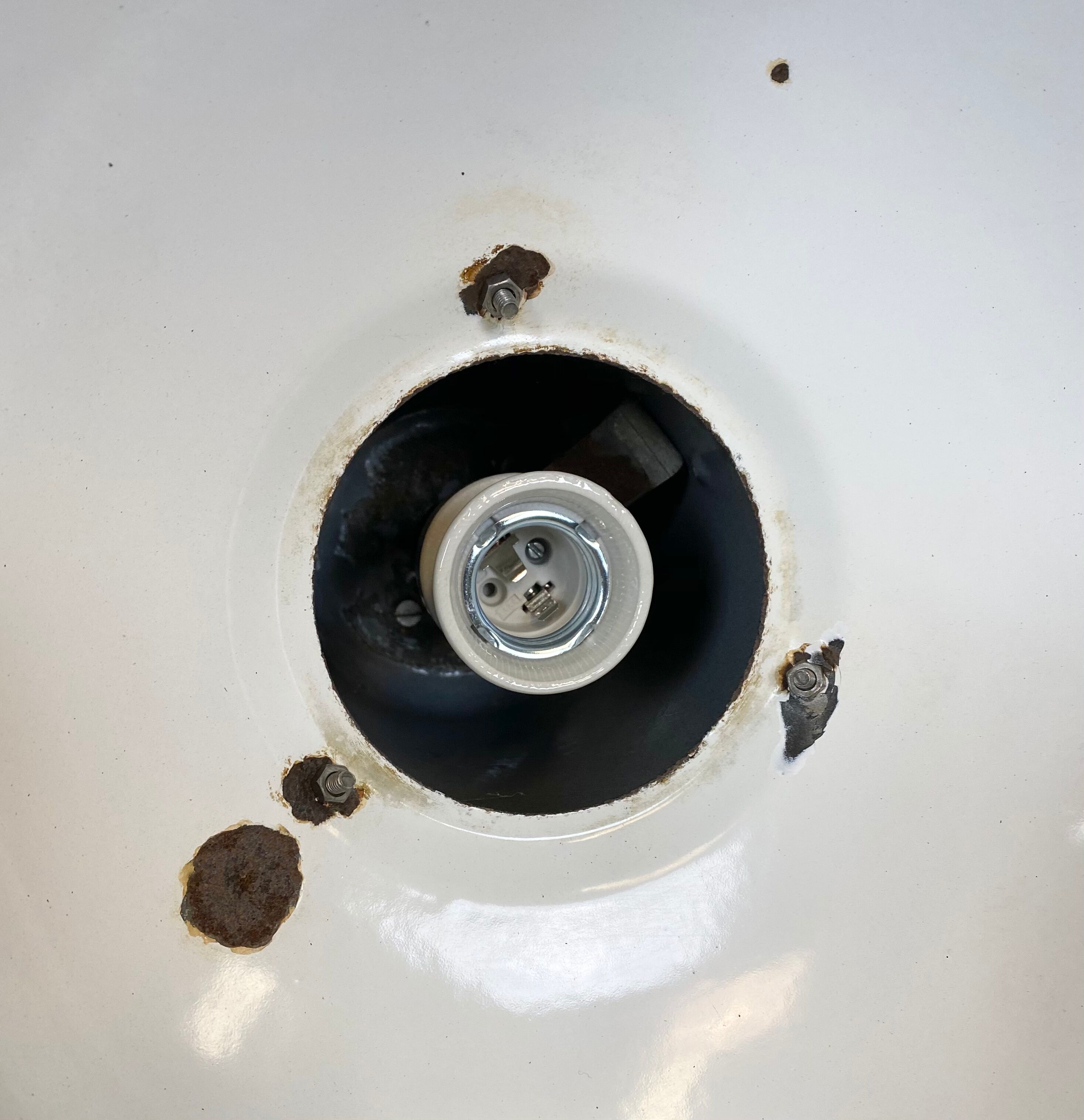 Industrial grey enamel hanging bauhaus lamp, 1930s