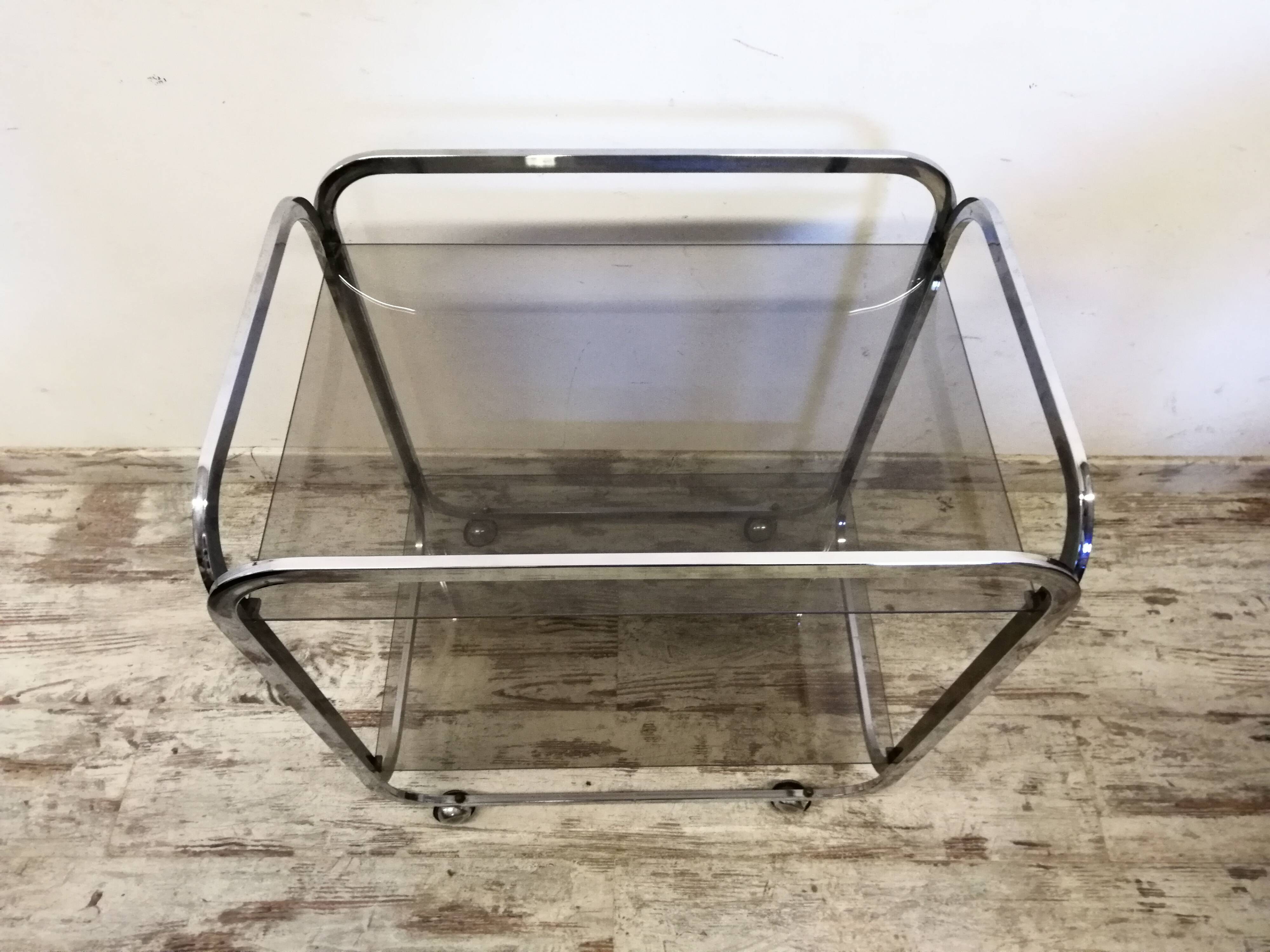 Vintage chrome metal serving trolley