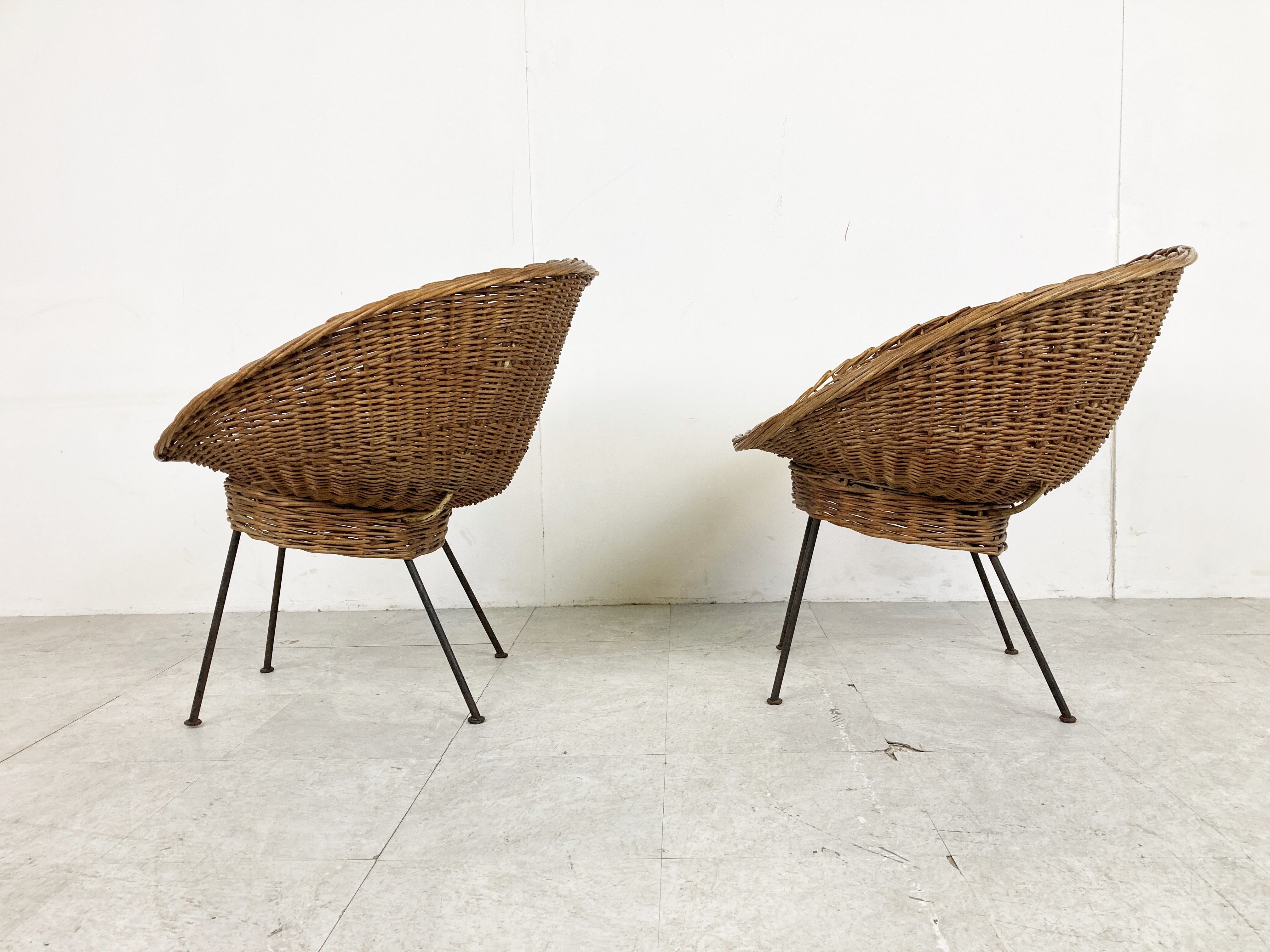 Vintage italian wicker lounge chairs, set of 2 - 1960