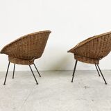 Vintage italian wicker lounge chairs, set of 2 - 1960