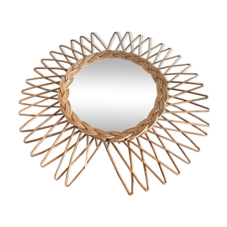 Miroir soleil en rotin