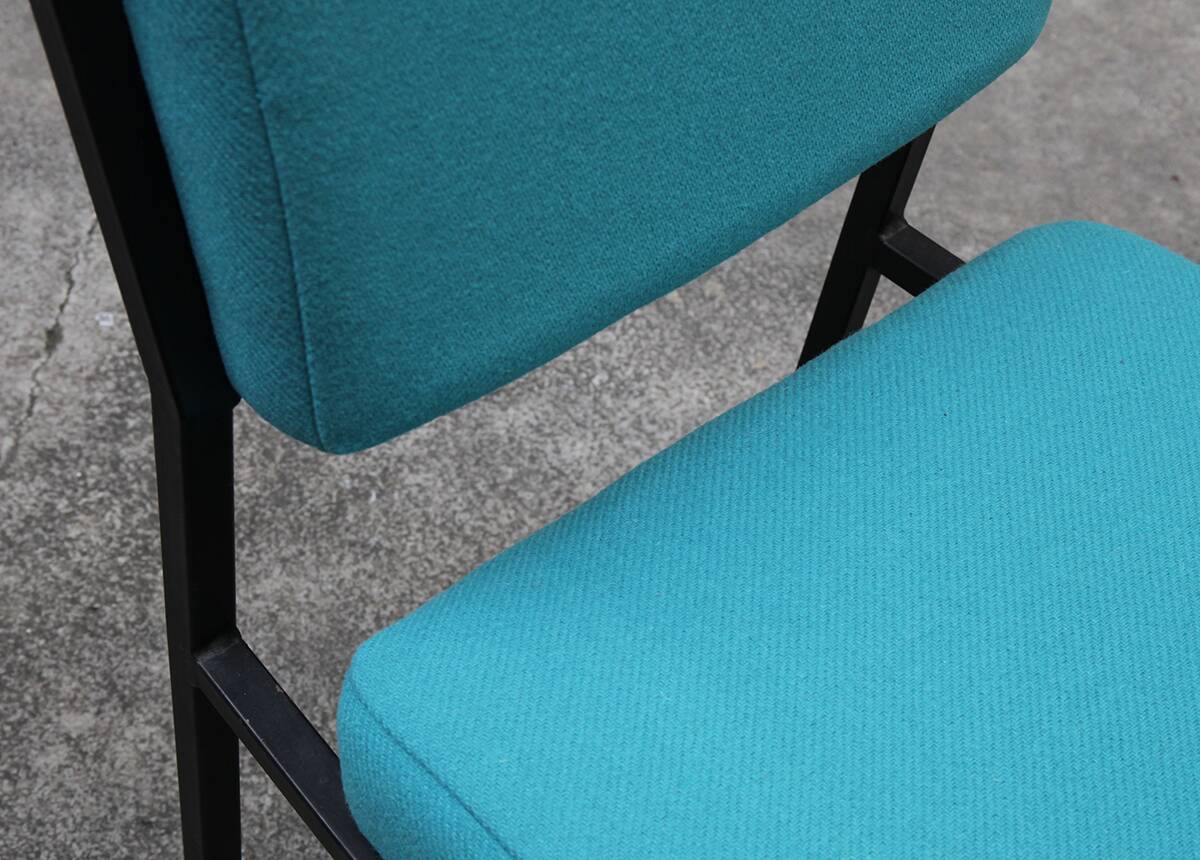 4 designer chairs, vintage 1962 (reupholstered) in the style of Pierre Guariche.