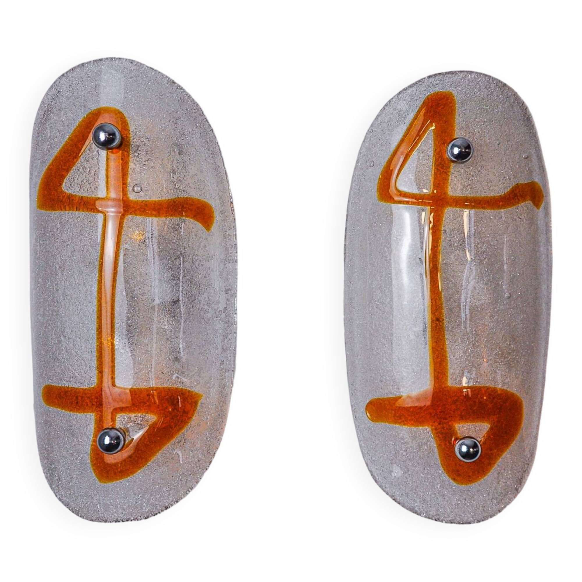 Pair of XL wall lights by Murano Mazzega in orange frosted glass Italy 1970