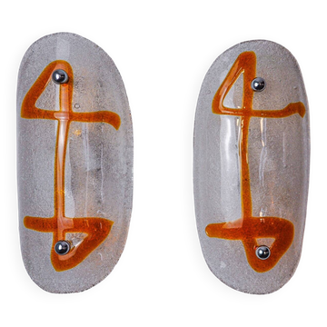 Pair of XL wall lights by Murano Mazzega in orange frosted glass Italy 1970
