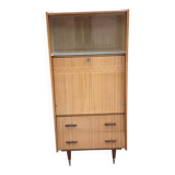 Vintage Scandinavian secretary in lacquered wood with display cabinet and drawers