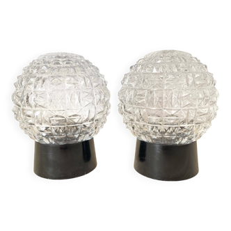 Pair of molded glass ball ceiling lights