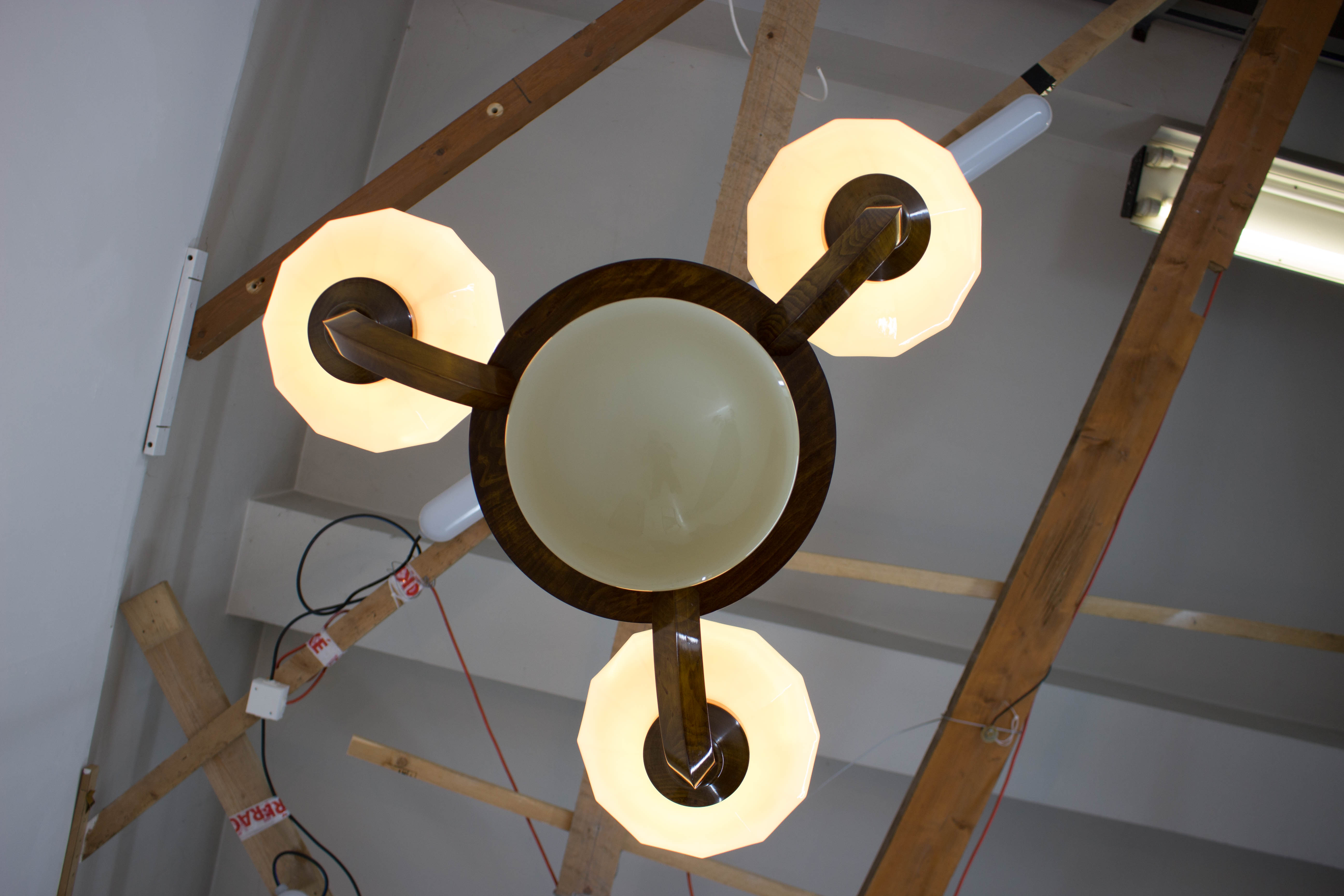 Art deco wood chandelier, 1930s