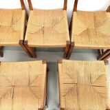 Série de dix chaises en orme massif tressées main, France circa 1965