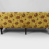 Bench with yellow and red floral fabric, France, circa 1960