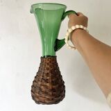 Pitcher and bottle in tinted glass and rattan, Italy, 1960s/1970s