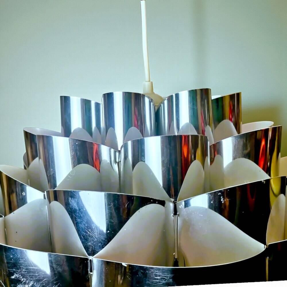 Mid Ventury Modern silver Danish hanging lamp