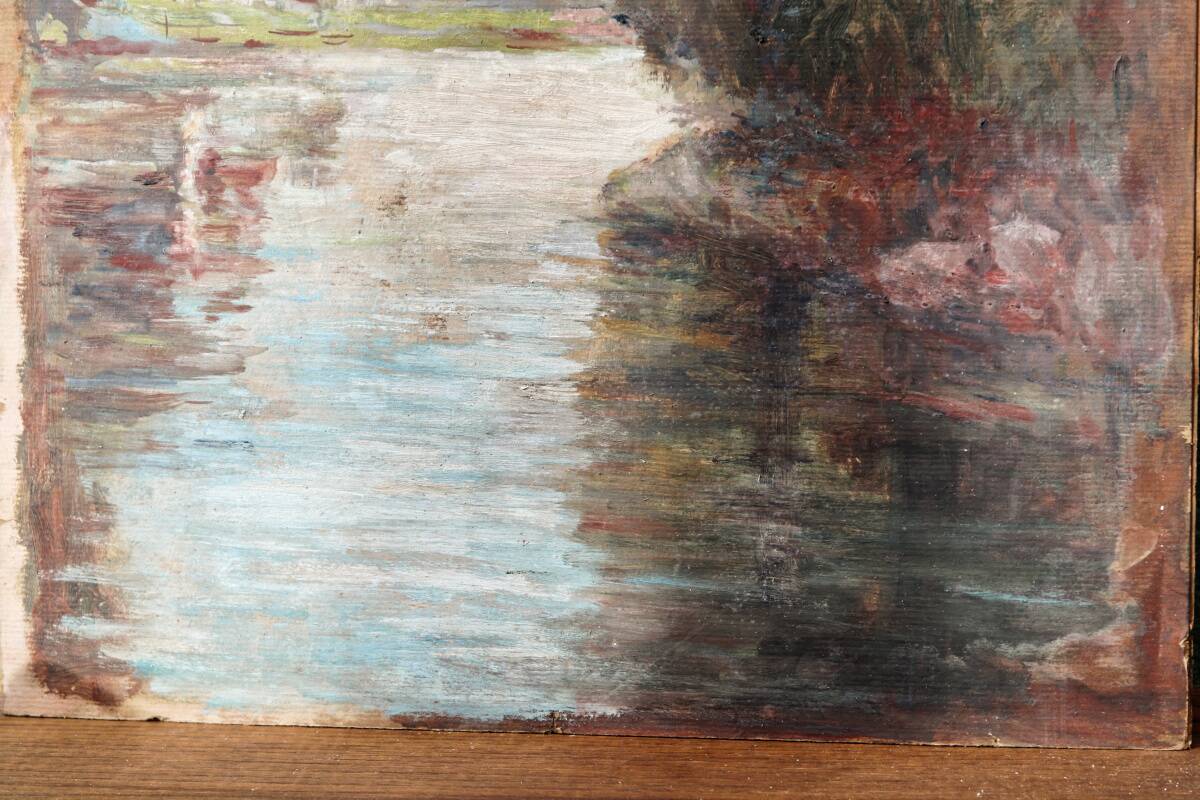 Oil on hardboard, riverside