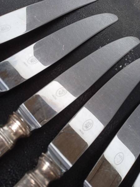 6 SFAM silver metal knives St Louis XVI