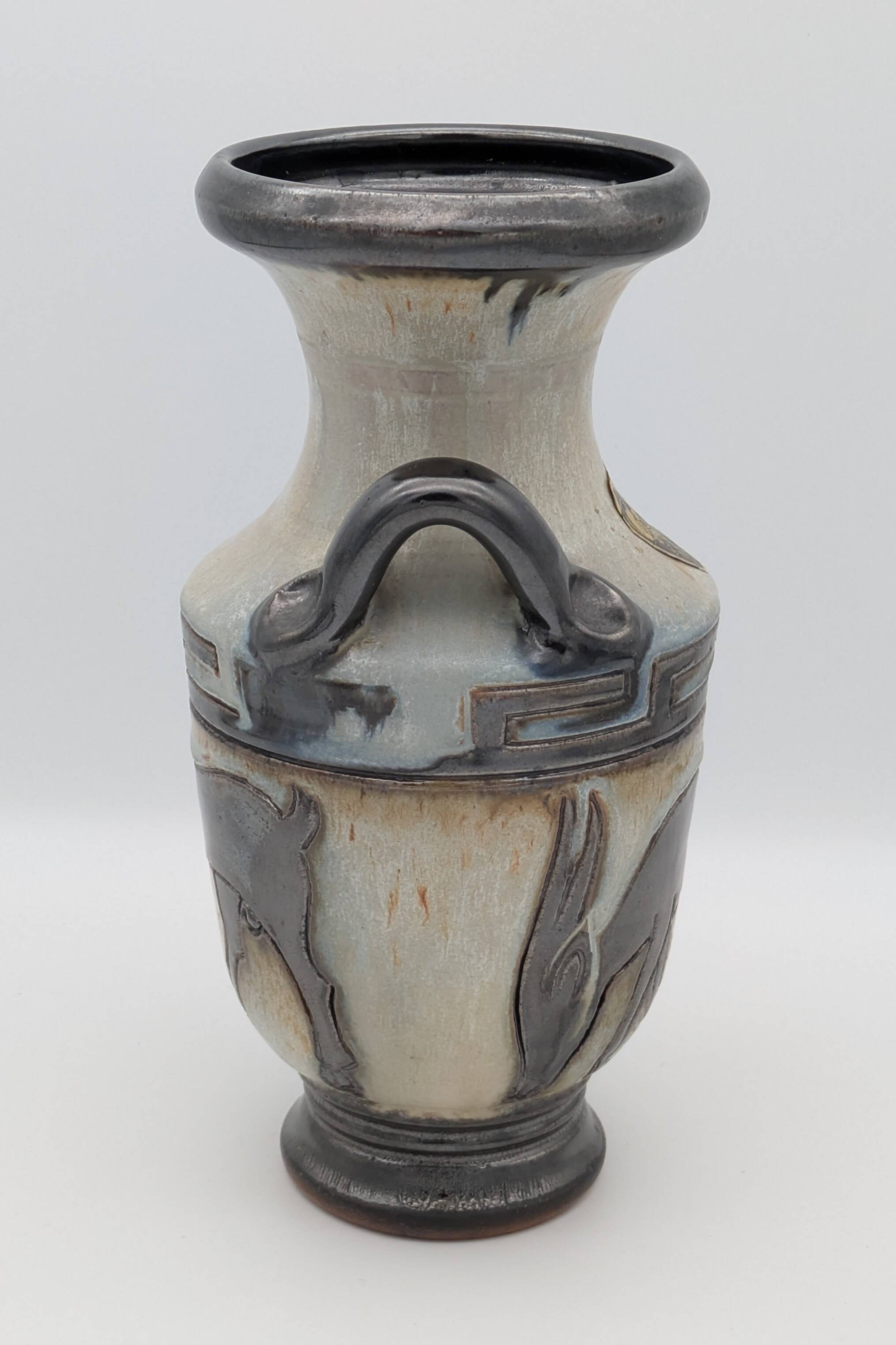 Roger Guérin (Bouffioulx) - Art Deco Vase Salt Glaze - Antelope Decor - 1930