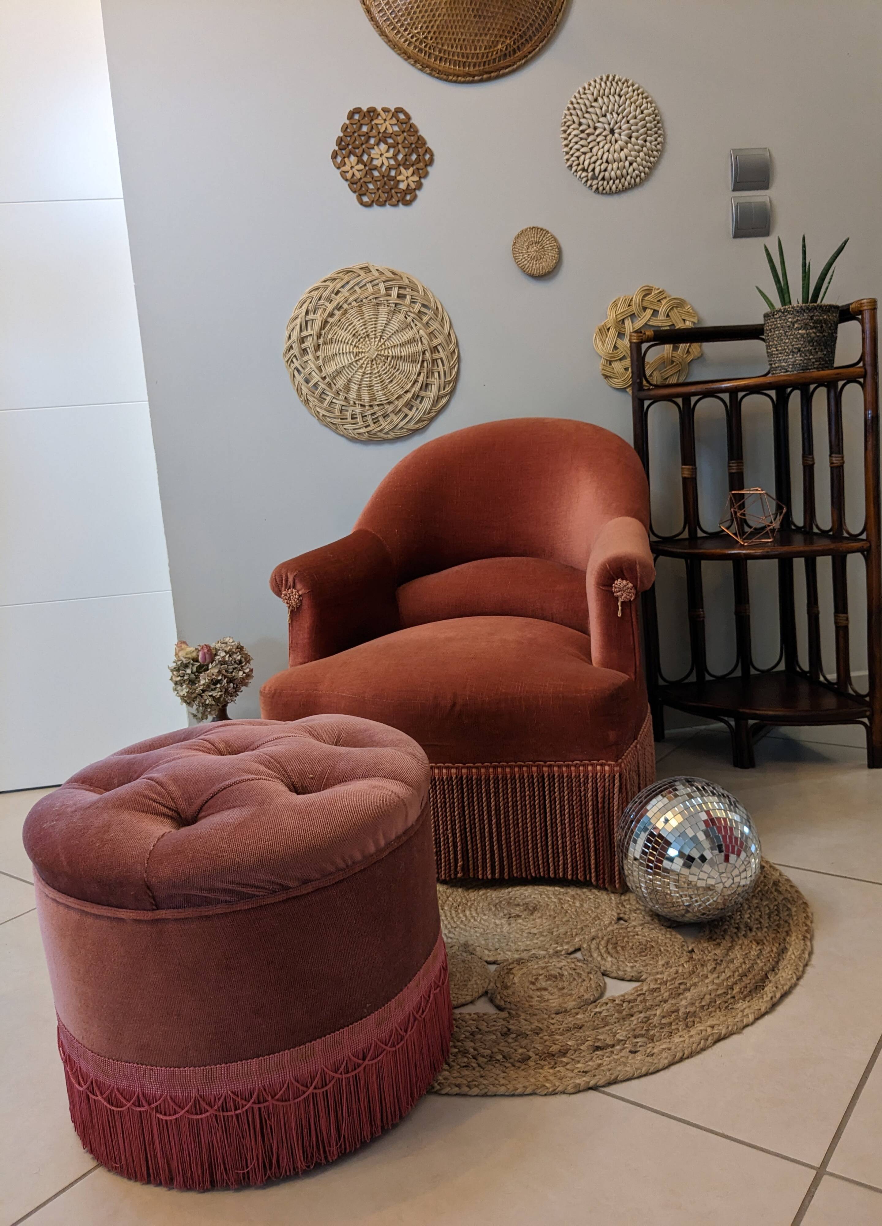 Fauteuil crapaud velours rose