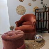 Fauteuil crapaud velours rose