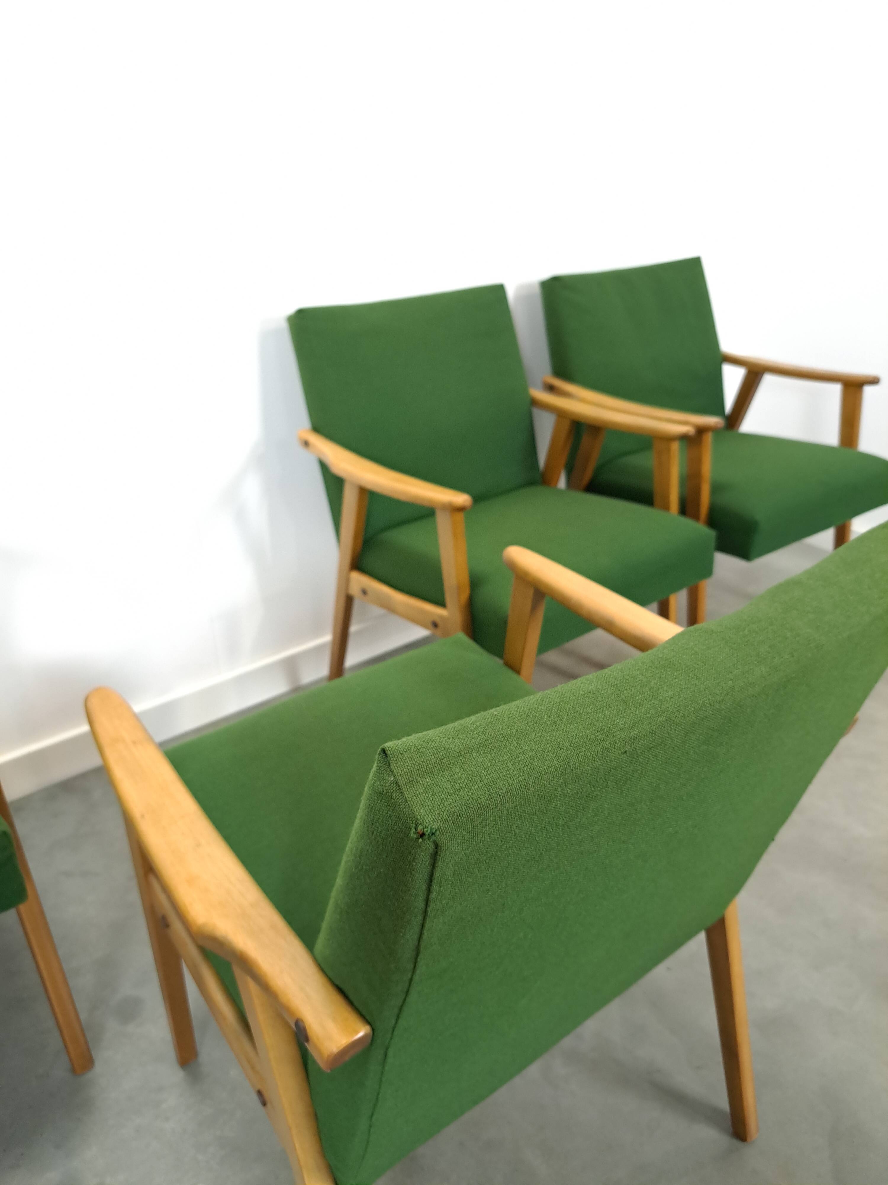 Set of 6 groene eetkamerstoelen met beukenhout