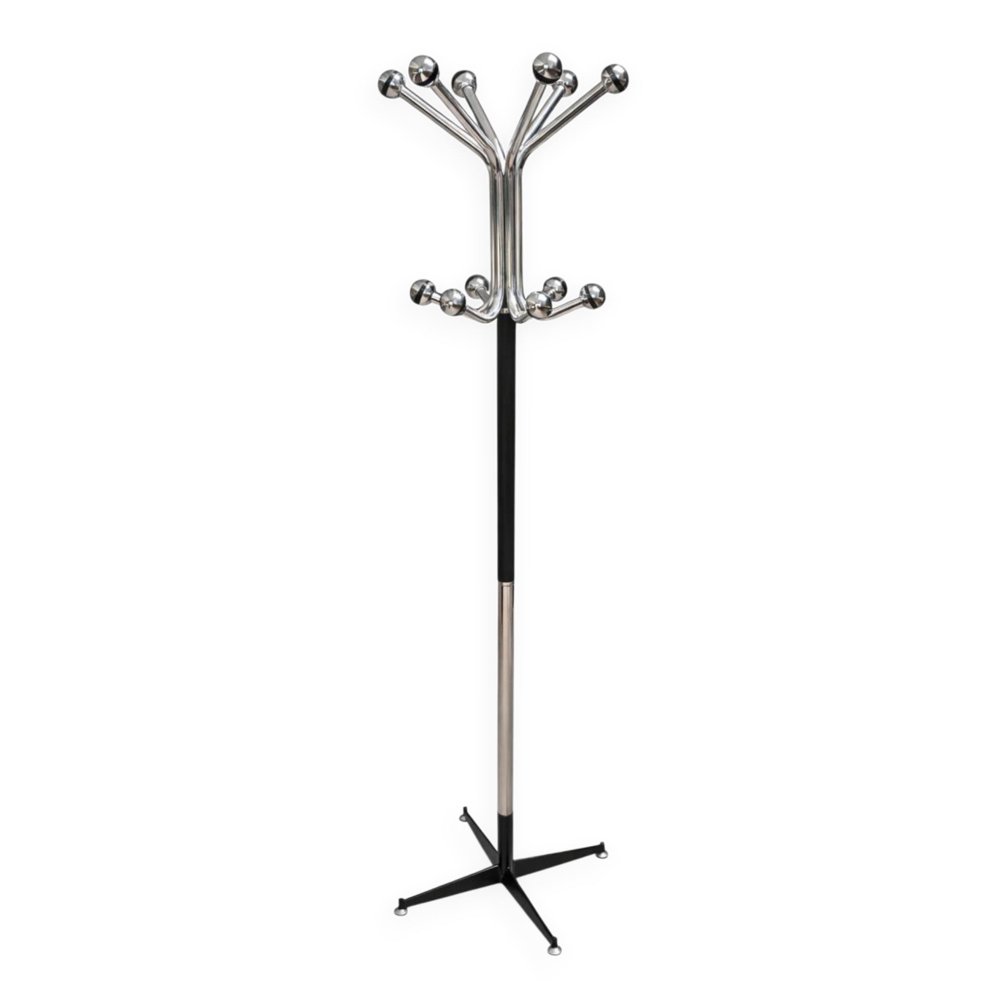 Vintage coat rack in chrome and black metal – 6 hooks – Design year