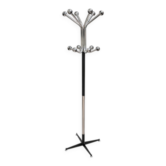 Vintage coat rack in chrome and black metal – 6 hooks – Design year