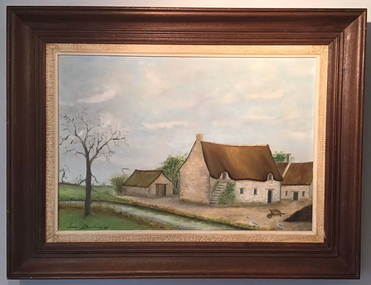 Old painting, farmhouse landscape signed Louis Dubois and dated 83
