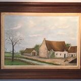 Tableau ancien, paysage de ferme signé Louis Dubois et daté 83