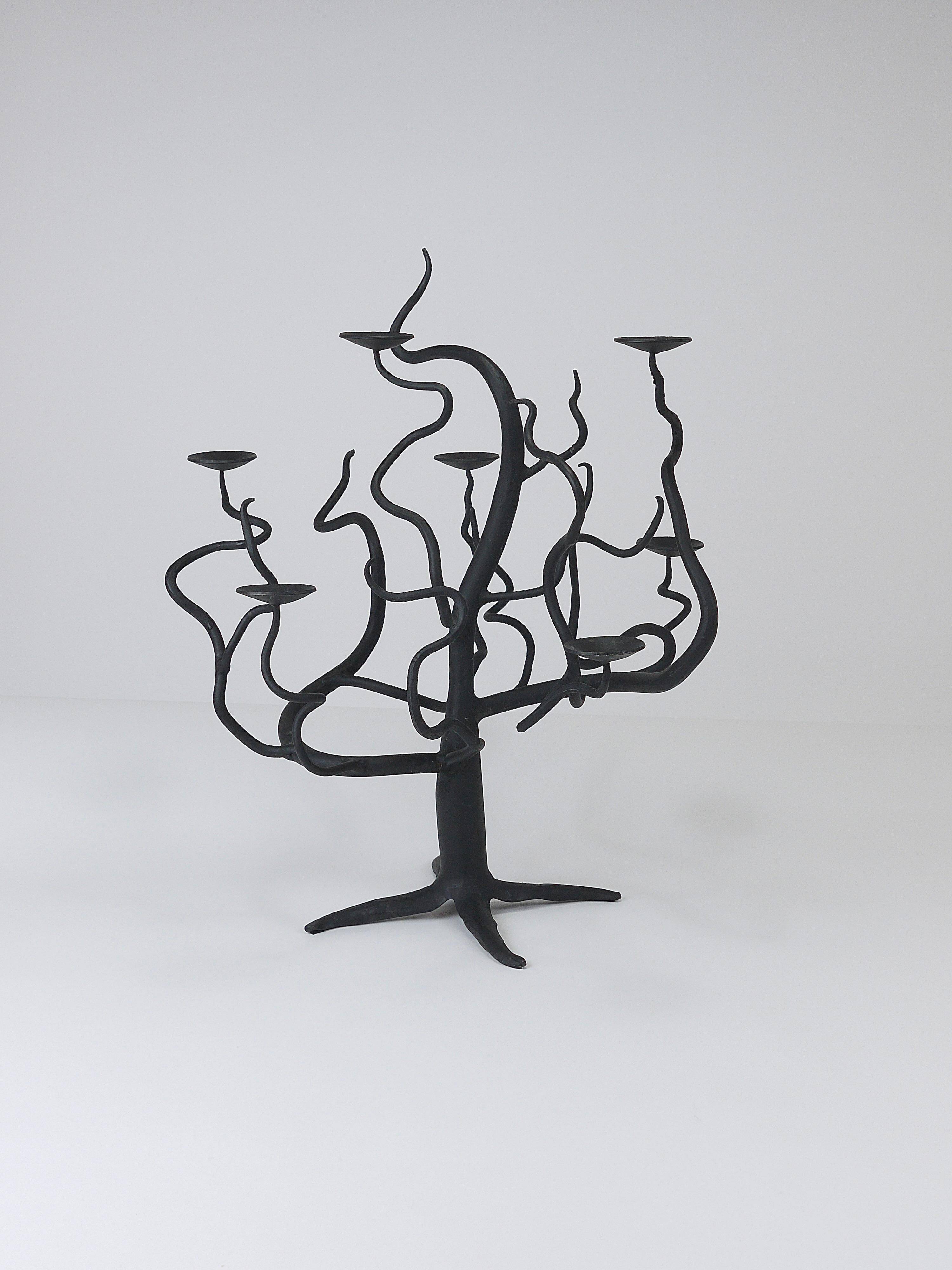 Brutalist Sculptural Chandelier Tree of Life Hand-Forged, 1970s