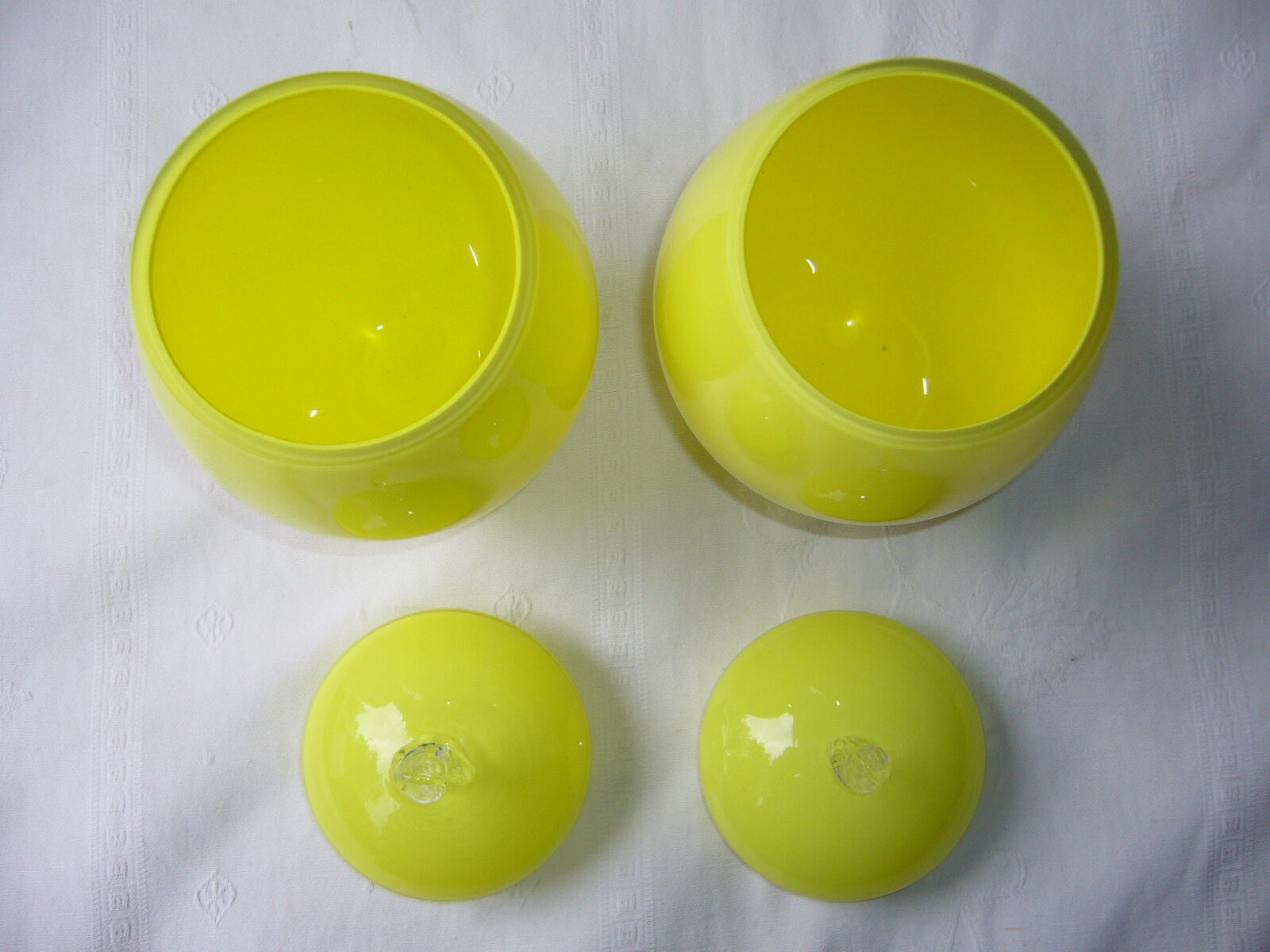 vintage yellow opaline covered jars