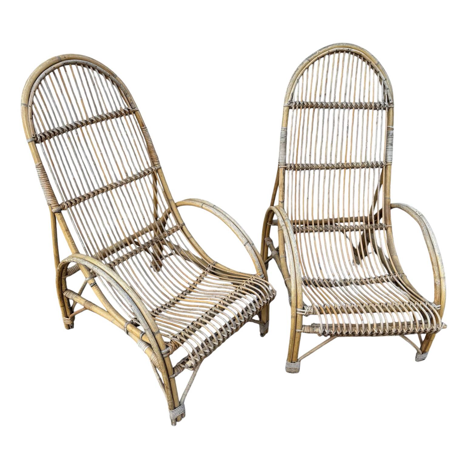 Huge pair of rattan armchairs from the 50s, South of France