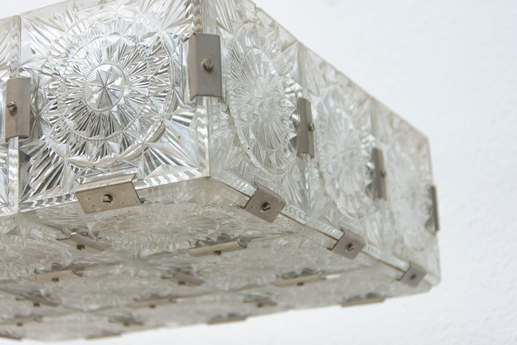 Vintage Glass and Chromed Steel Pendant Lamp by Kamenický Šenov, 1970s