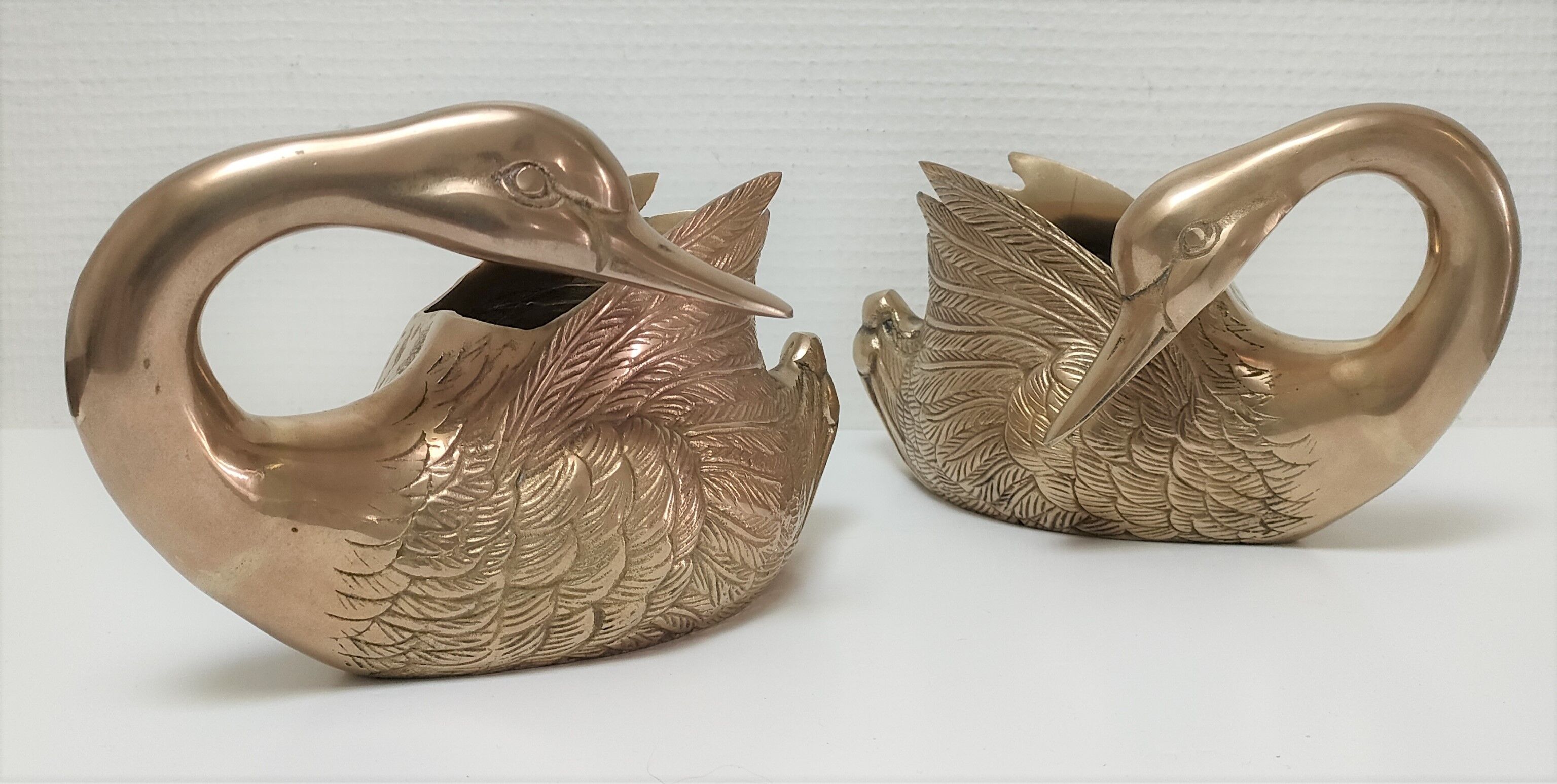 Two vintage solid brass brass zoomorphic pot pot cache