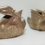 Two vintage solid brass brass zoomorphic pot pot cache