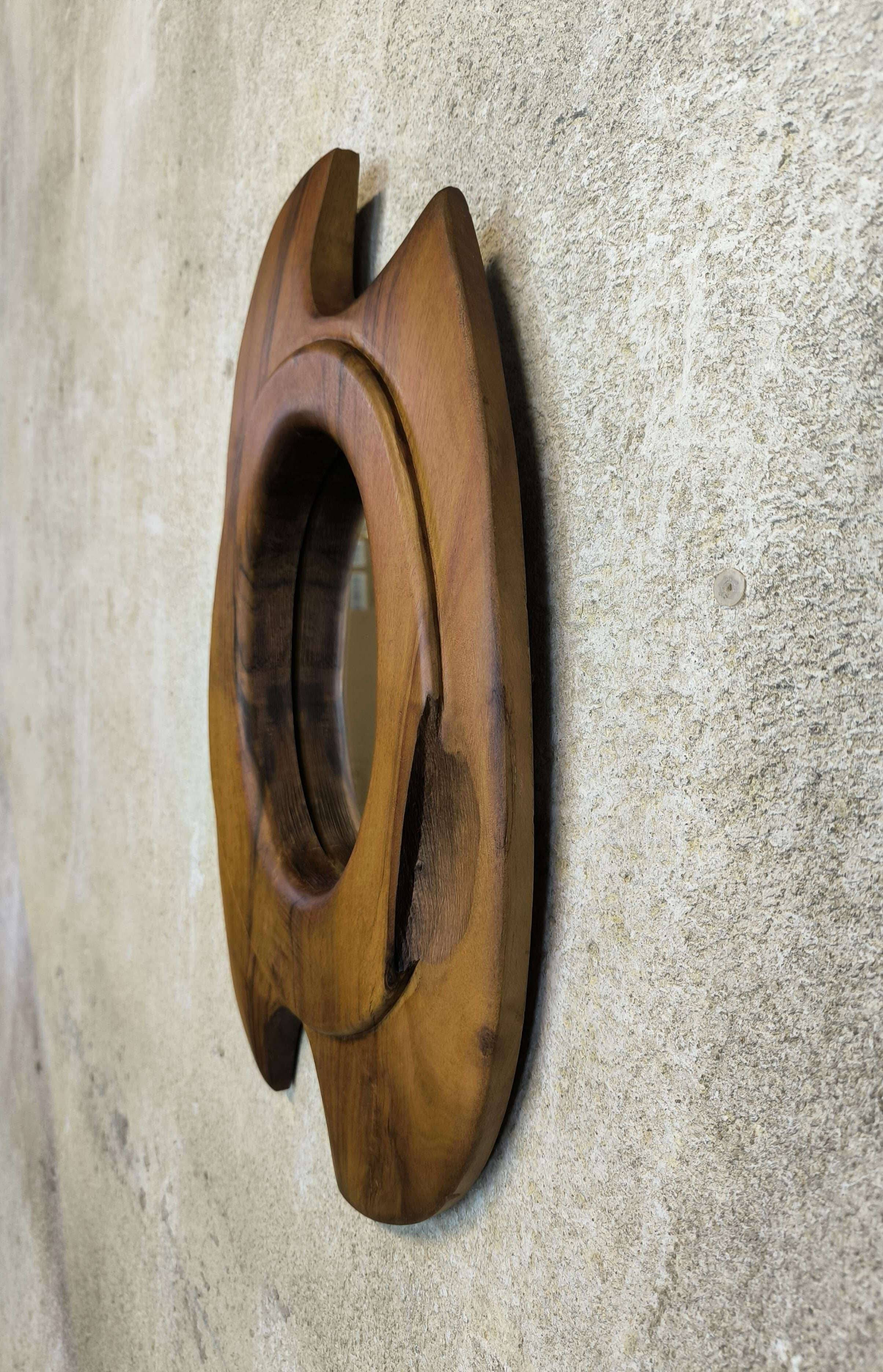 Vintage free-form mirror in solid wood
