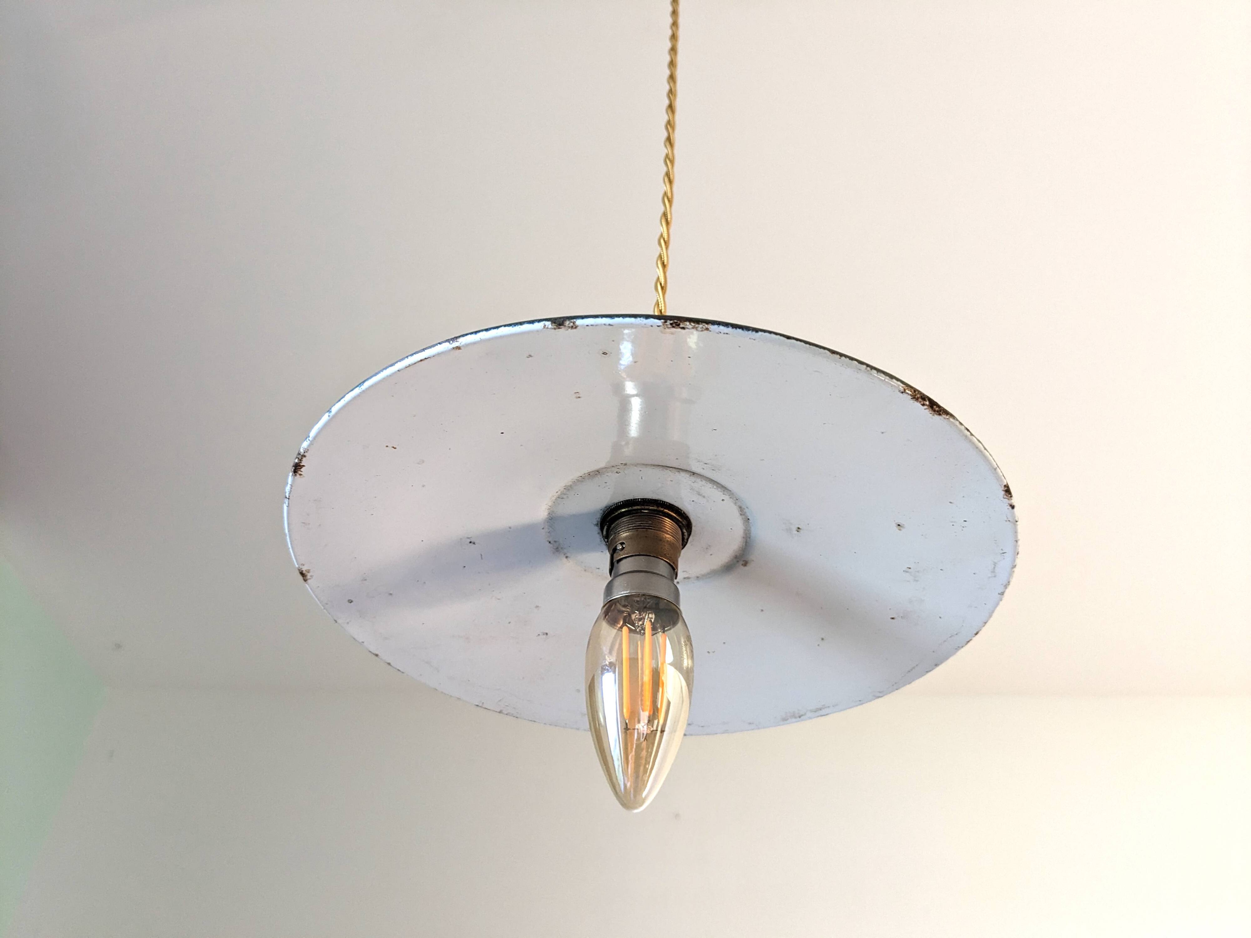 Vintage industrial pendant light in green enamelled sheet metal