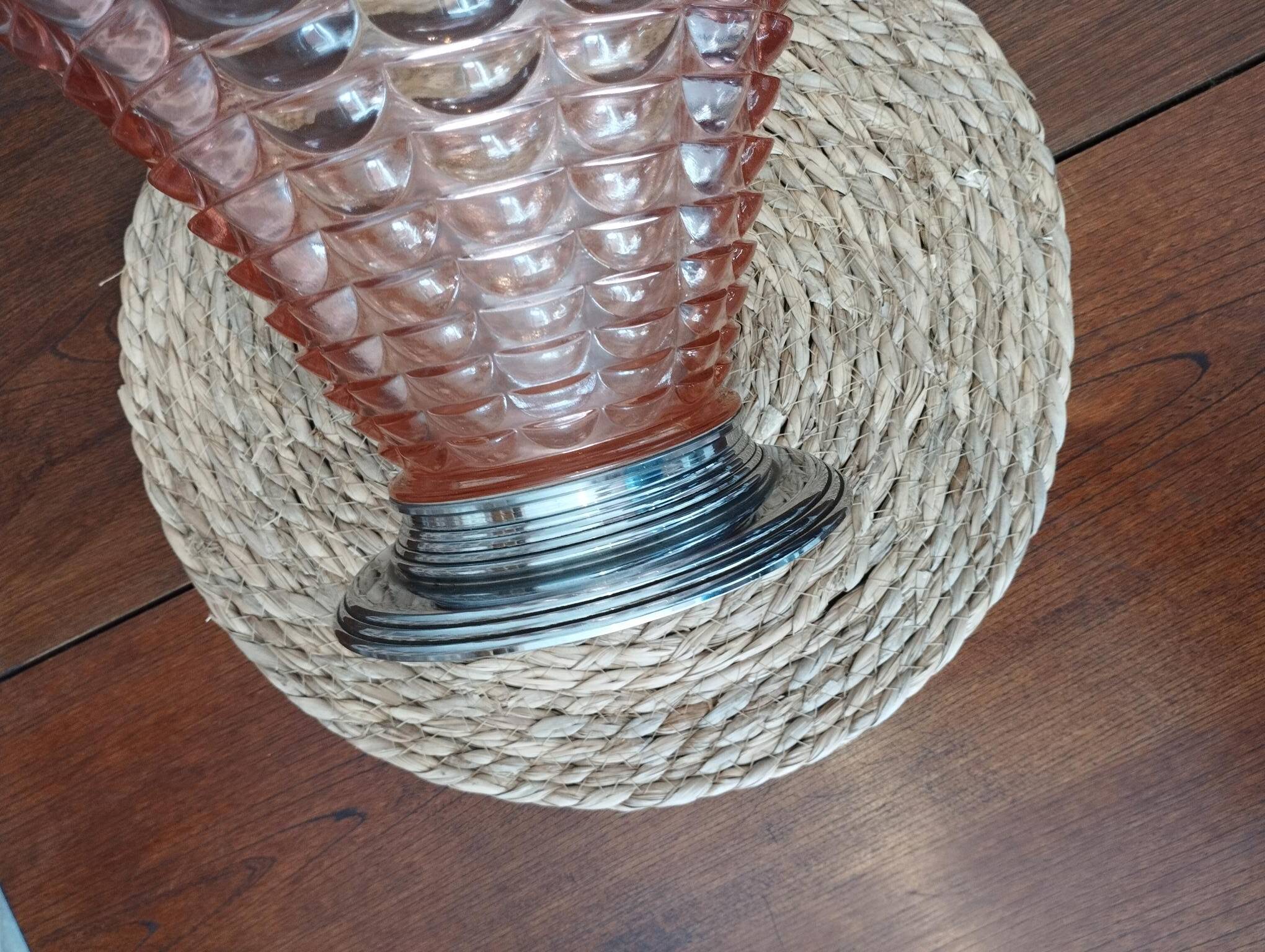 Art Deco cornucopia vase, centrepiece, bowl - blown glass & chrome 1930