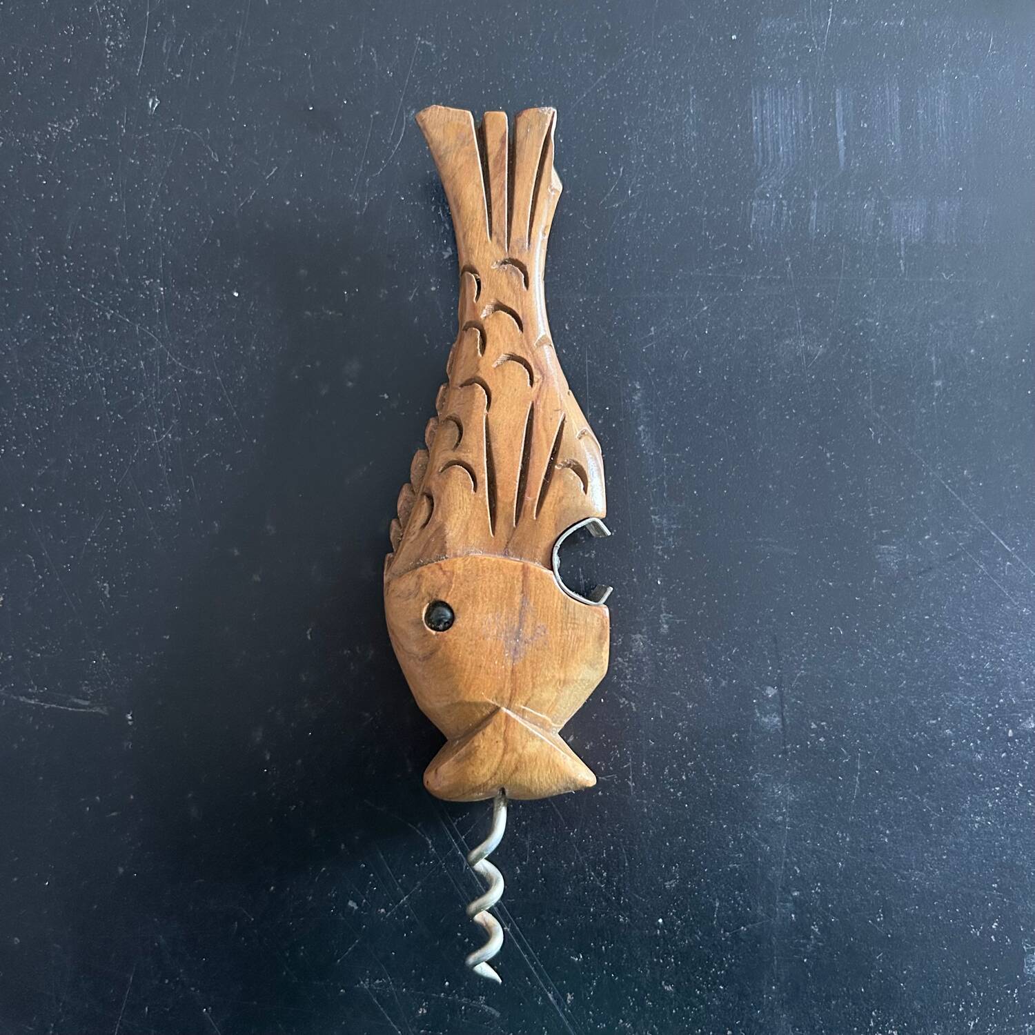 Corkscrew bottle opener fish