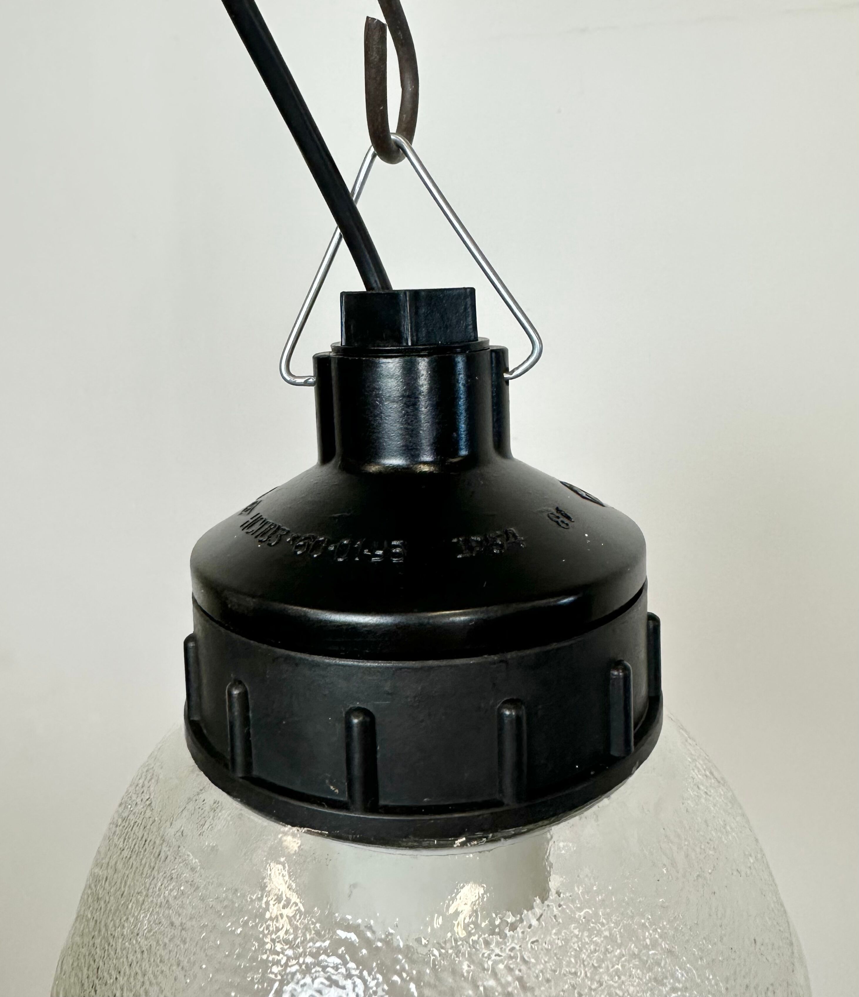 Industrial Bakelite Pendant Light with Frosted Glass, 1970s