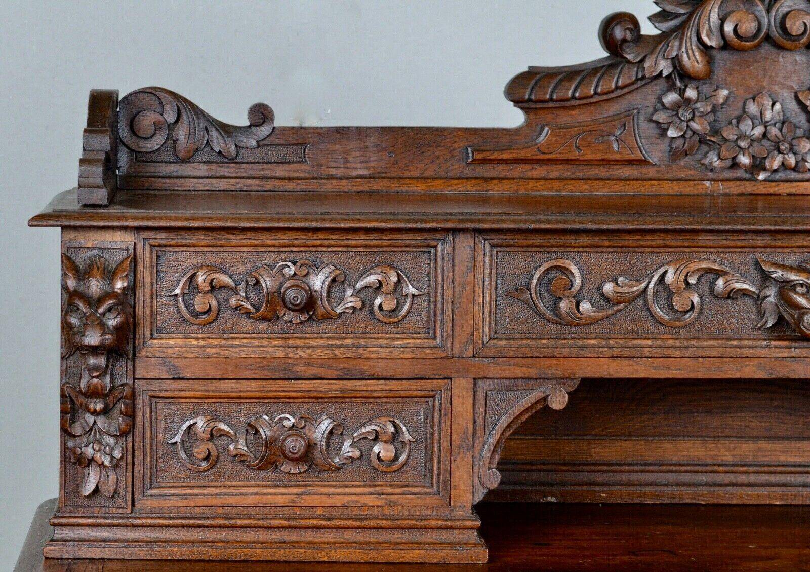 George III style bureau in carved solid oak, circa 1880.